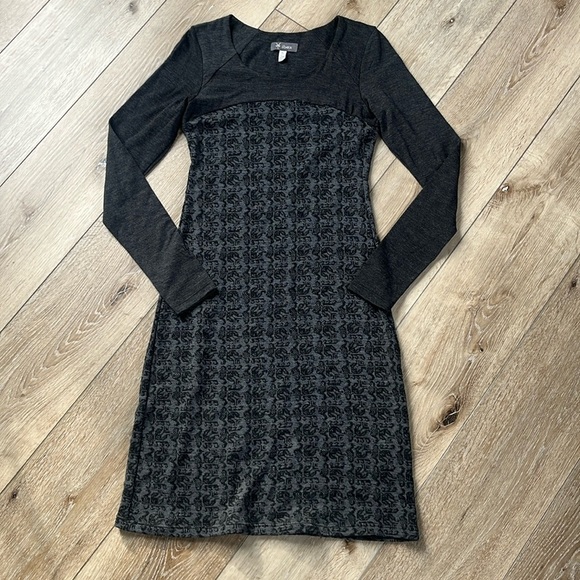 Ibex Wool Dress Juliet Providence Printed Gray Long Sleeve - Picture 1 of 9